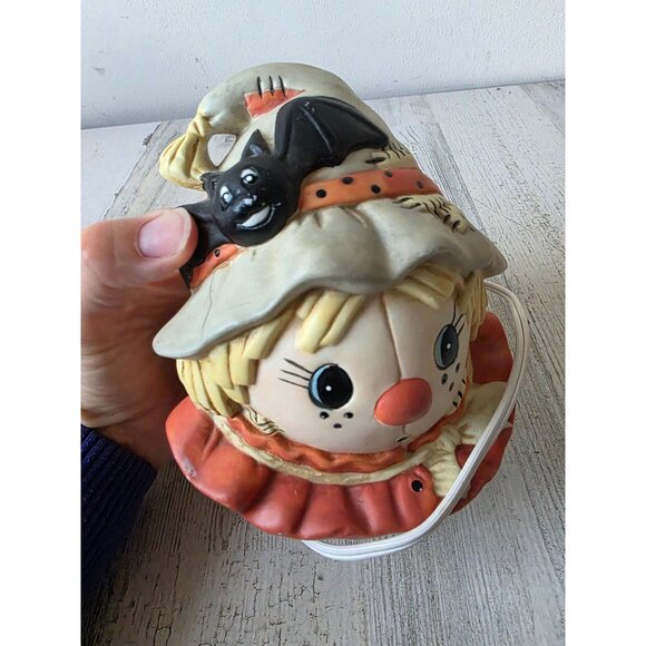 Vintage scarecrow bat light up ceramic table top fall decor stands - Picture 5 of 7